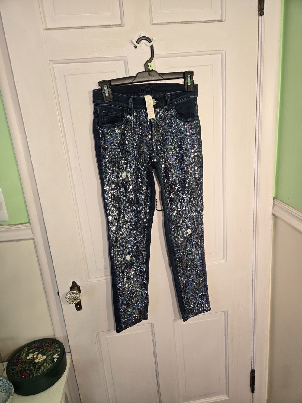 Kid's Justice Navy Blue Sequin Skinny Pants Size 12